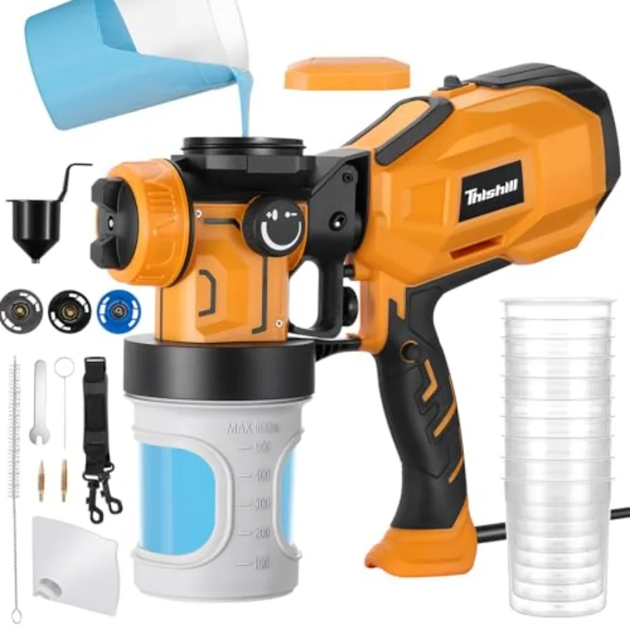 

1000W High Power Electric Spray Paint Gun w/h Disposable Paint Cup 10 PCS800ML Container Paint Sprayer for House Painting Easy