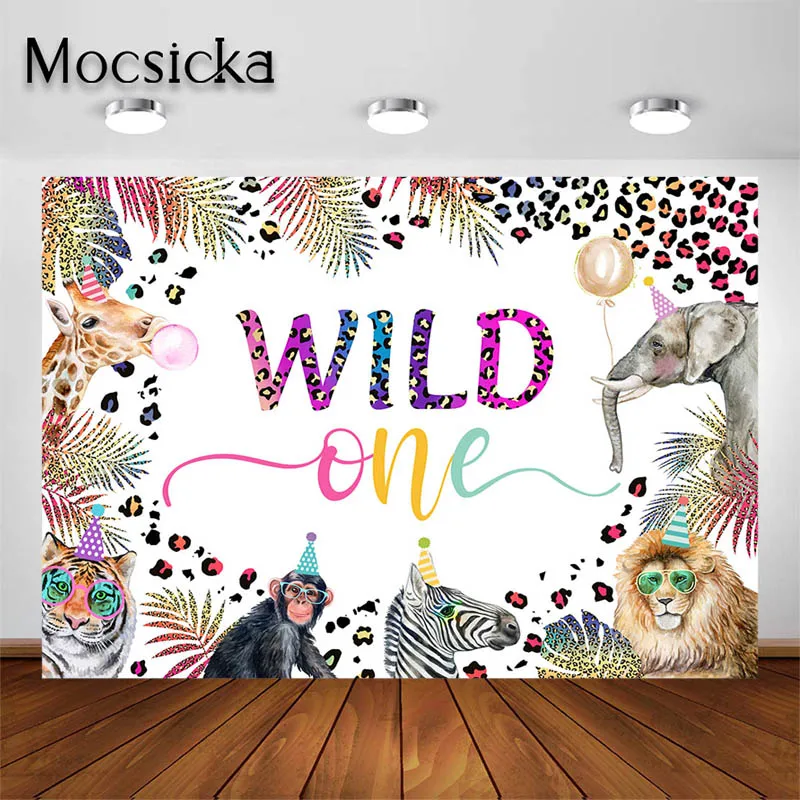 Mocsicka Safari 1er 2o cumpleaños fotografía para fiesta telón de fondo decoración de animales lindos salvajes pancarta pastel Smash Banner