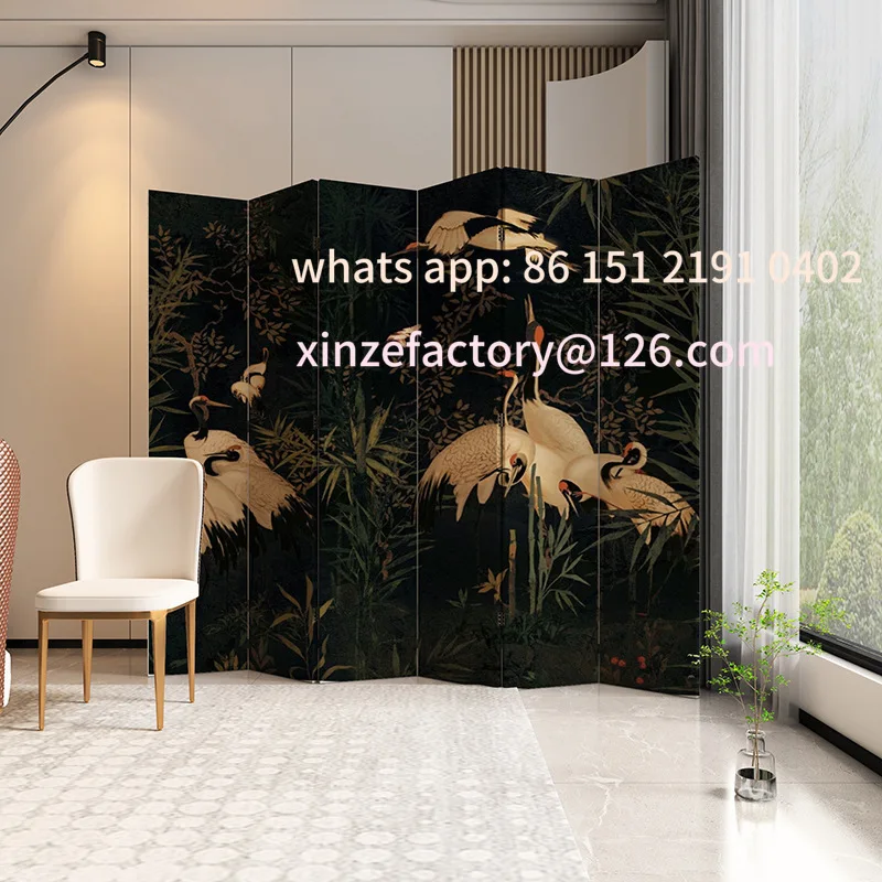 Customizable French medieval crane screen partition living room entry sofa background removable style folding folding screen