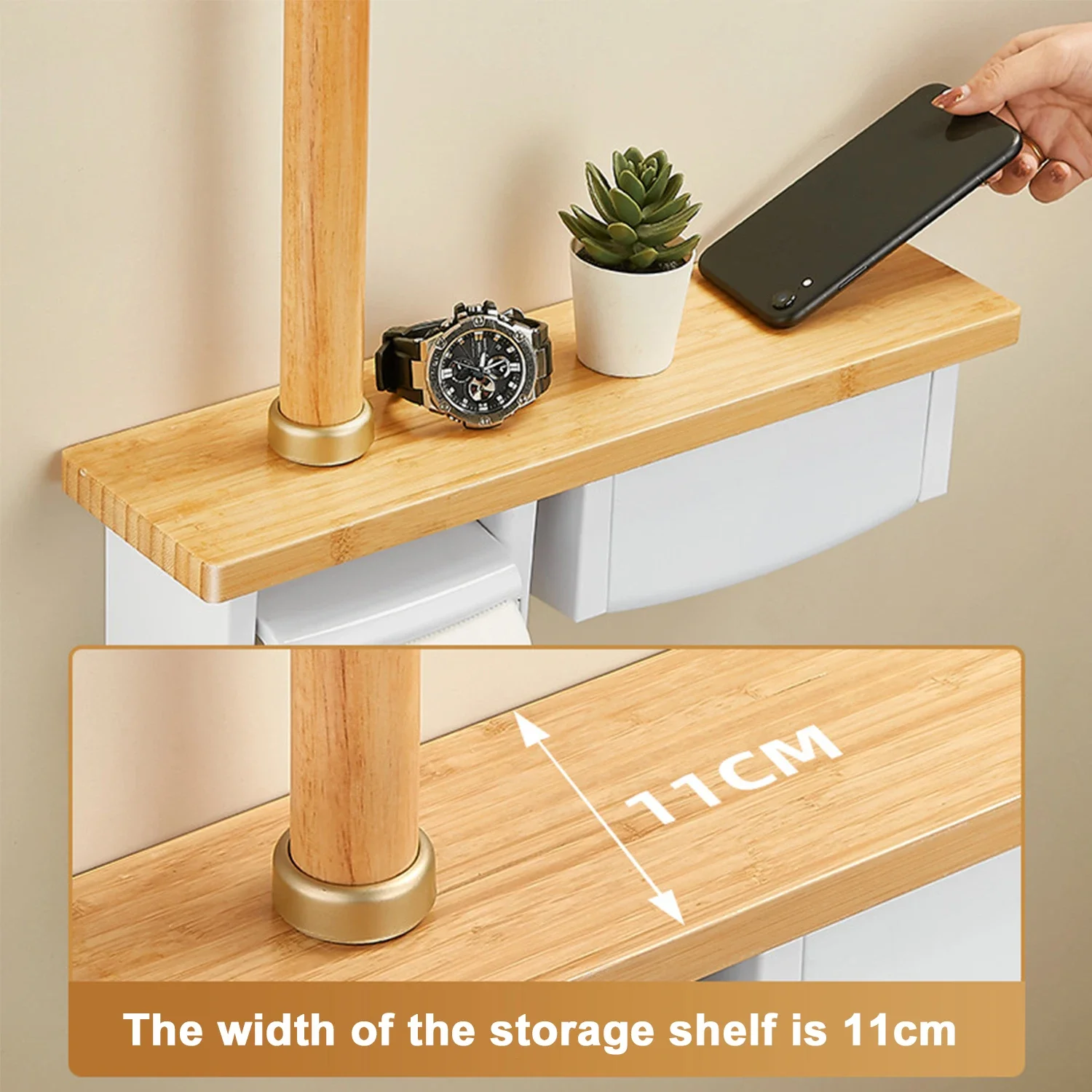 

Nan Bamboo Standing Assist Handrail with Extra-Wide Toilet Paper Holder Bathroom Safety Grab Bar for Elderly