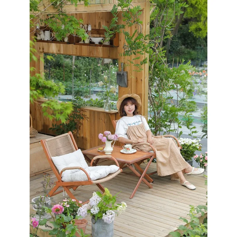 Leisure outdoor tables and chairs lunch break rattan chairs reclining