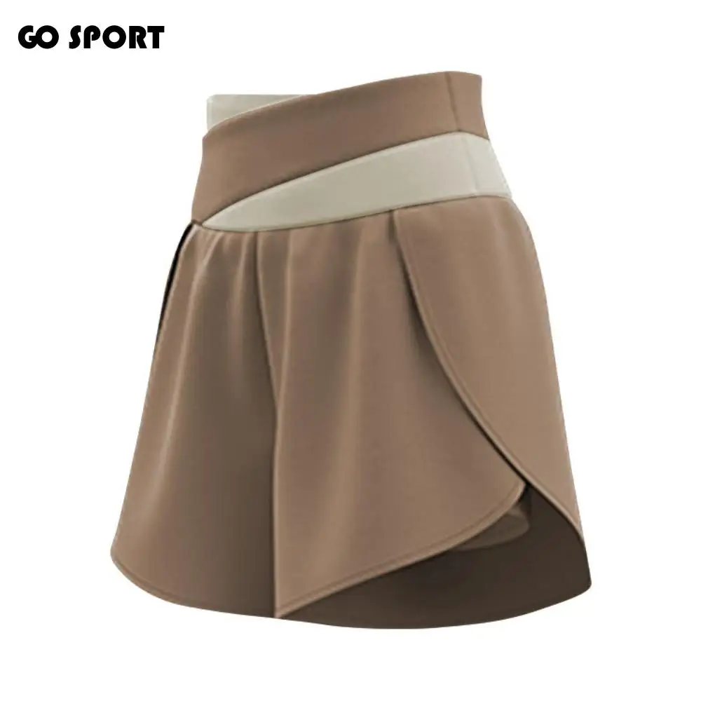 

Breathable Women Sports Shorts Colorblocked 2 In 1 Inner Liner High Waist Workout Shorts Side Pockets Pleated Elastic Waistband