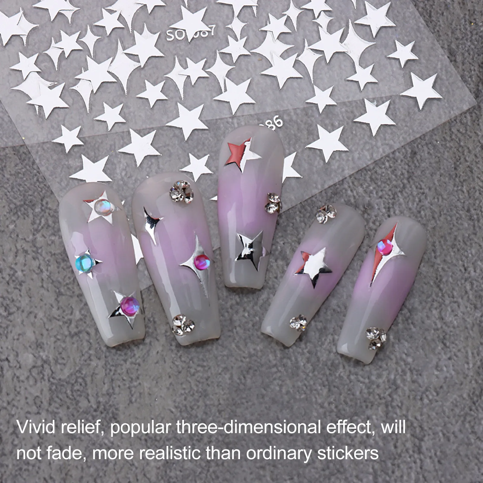 

8 Sheets Silver Star Nail Art Stickers Easy Apply Manicure Decals DIY Nail Decoration Accessories Manicure Stickers