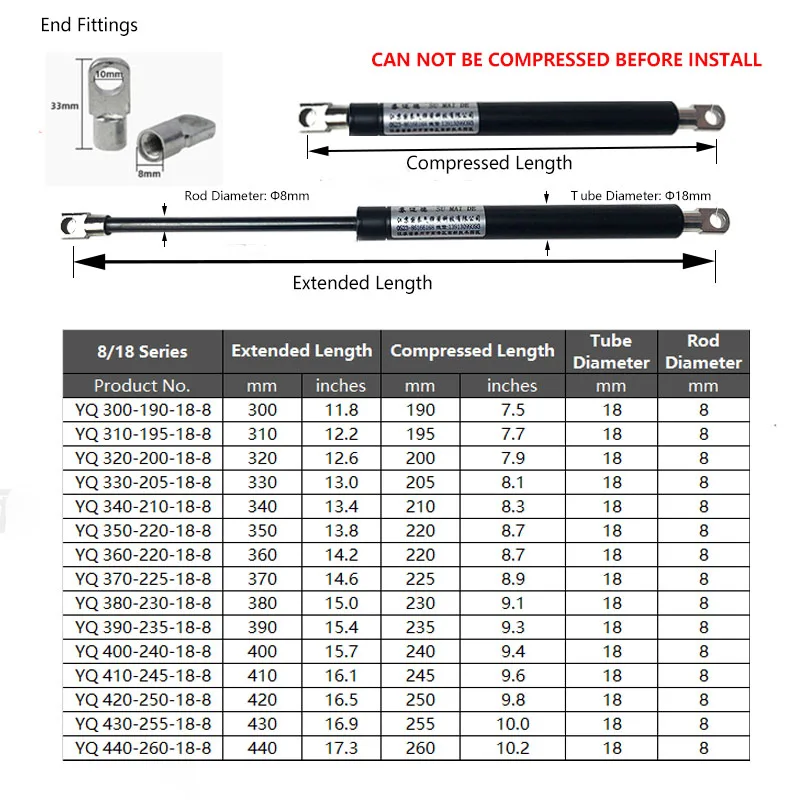 2PCS 300N/67LB 300-440mm Universal Gas Strut Lift Support Tool Box Outdoor Bench Hydraulic Strut Prop Floor Hatch Cupboard Hinge