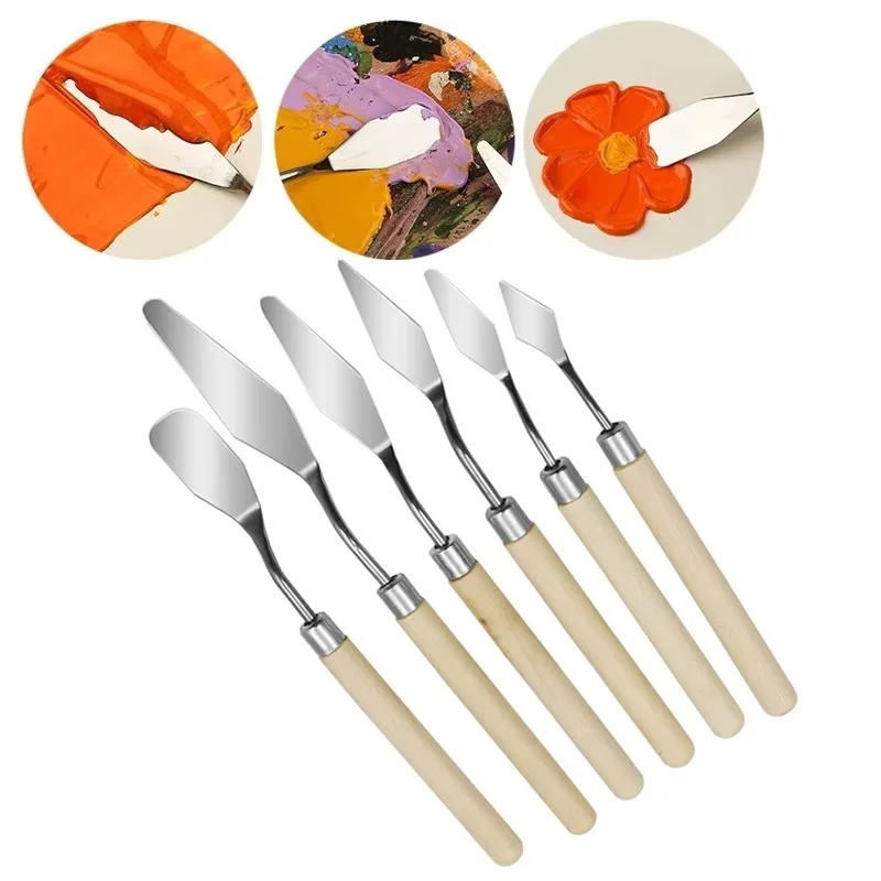 7 Pcs Stainless Steel Scraper Painting Tool For Oil Painting Gouache Acrylic Palette Knife Mixing Knife Drawing Stationery Tools