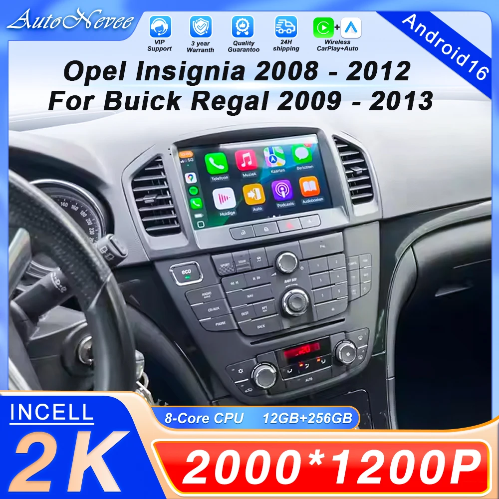 Car Radio Carplay Android 16 For Opel Insignia 2008 - 2012 For Buick Regal 2009 - 2013 Navigation GPS Stereo 4G Wifi No 2din DVD