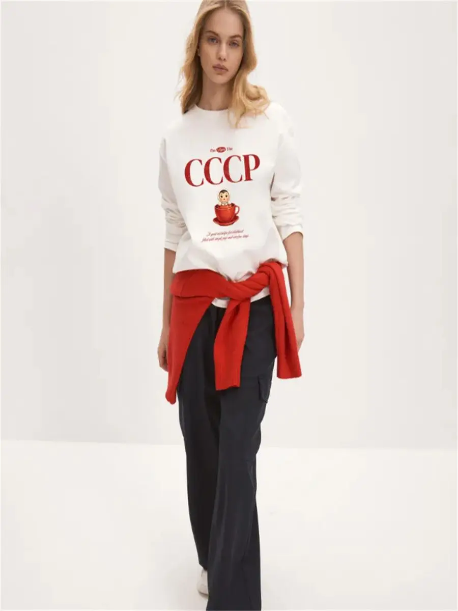 Vintage CCCP Matryoshka Doll Print Cotton T-Shirt | Retro Soviet Nostalgia Long Sleeve Tee Sweet Girl Russian Fashion Streetwear