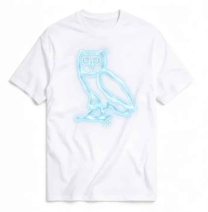 2026 Men Black Crew Neck Tee, Light Blue Sketch Outline Owl Graphic, Relaxed Fit Night Animal Casual Short Sleeve Shirt
