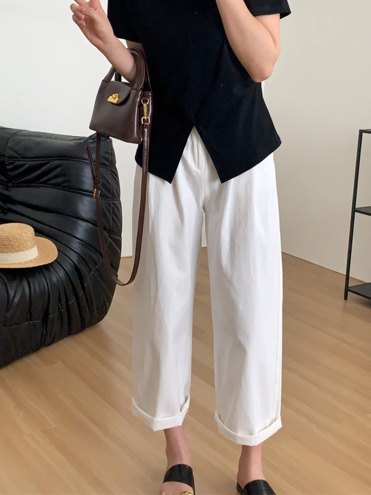 2024 Spring and Summer New Retro Casual Loose Niche Design Straight Cargo Cropped Tappered Pants Women