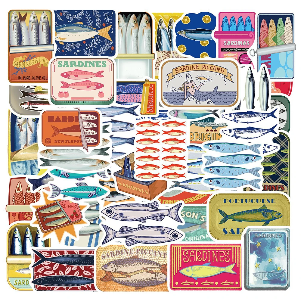 10/30/50 stücke Sardine Können Graffiti Aufkleber Vintage Cartoon Aufkleber Wasserdicht DIY Wasser Flasche Kühlschrank Telefon Fall Aufkleber dekoration