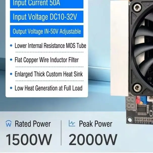 PW1500 Boost Power Supply for Audio Amplifier DC10-32V to 24V-50V Adjustable 50A Low Ripple Multiple Protection