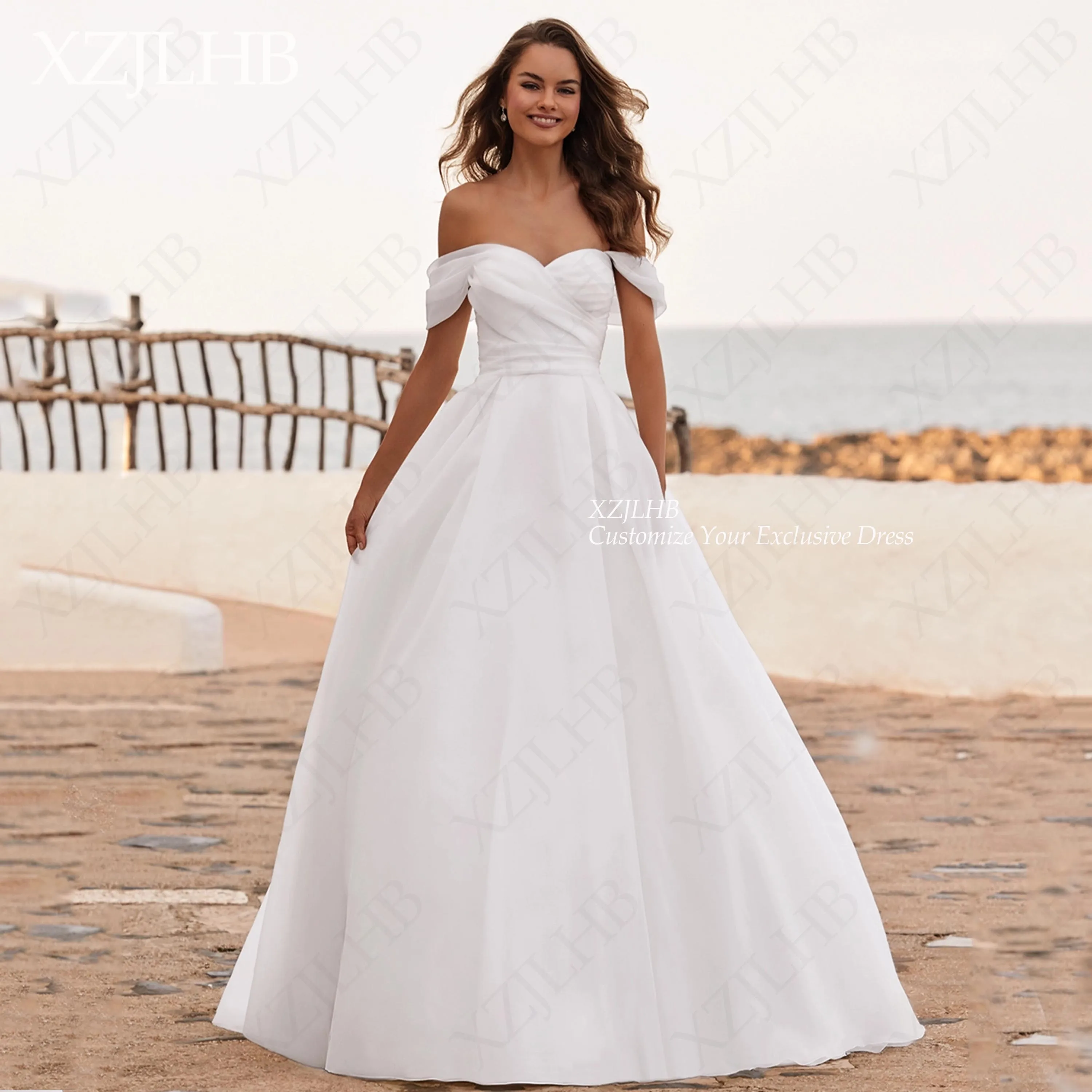 XZJLHB Off The Shoulder Organza Wedding Dress For Women Sweetheart Neck Bride Dresses A-Line Backless Robe De Mariee Customized