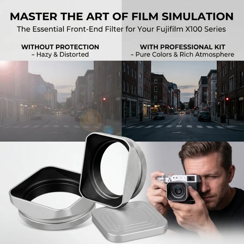 Metal Square Lens Hood for 49mm MC UV Filter Kit for Fujifilm X100 Series X100V X100F X100T X100S X100 X100VI Camera Accessories
