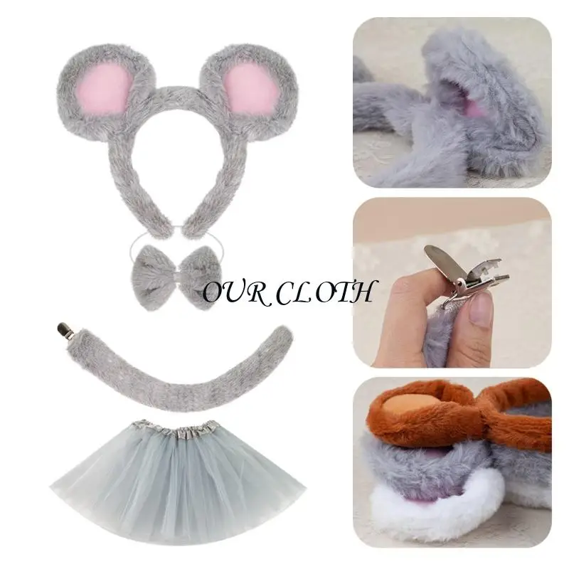 1/3/4 Trang phục chuột đặt chuột đầu Tutu váy Bowtie cho trẻ Y1AC