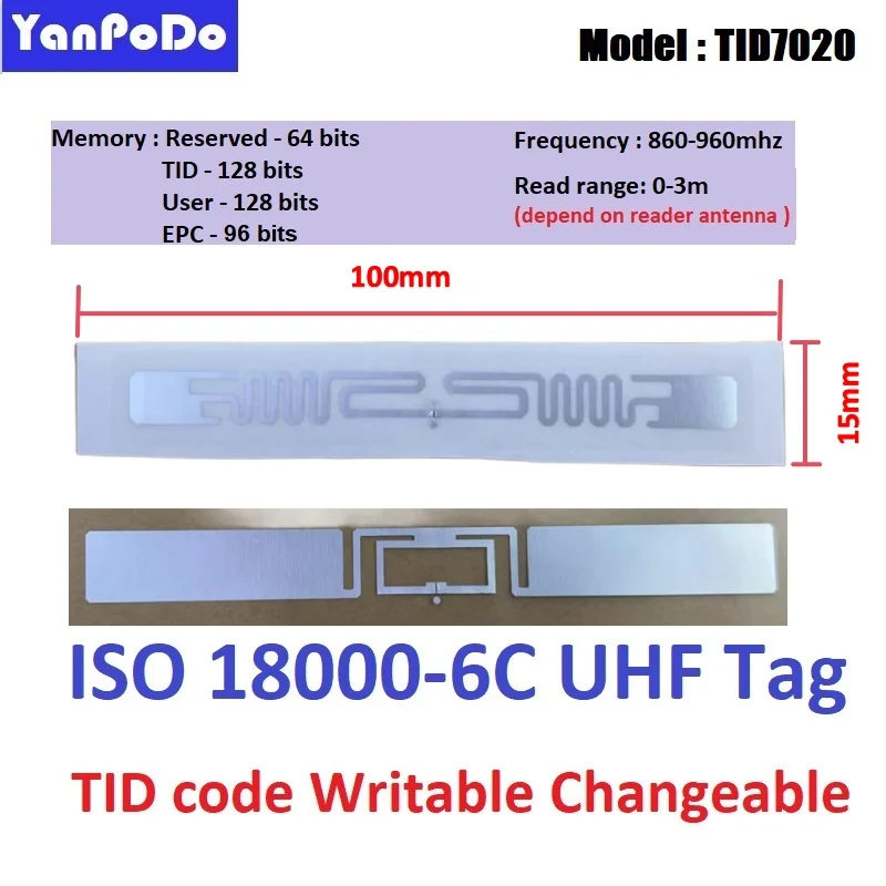 Yanpodo UHF TID Changeable 18000-6C Dry Inlay Tag ISO18000 6C TID EPC Writable Modifiable Rewritable Alterable Label