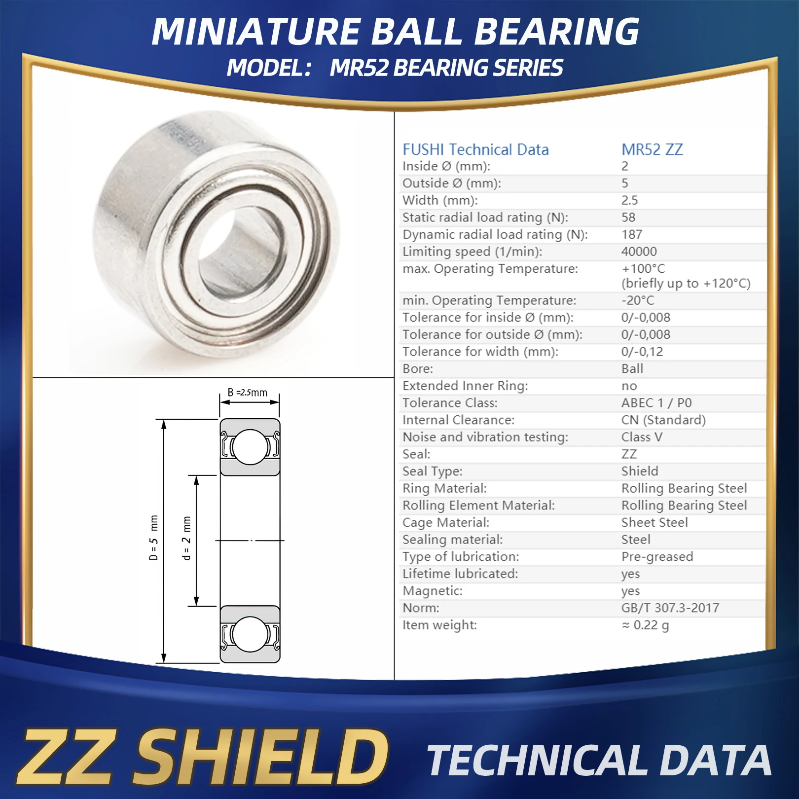 FUSHI MR52 ZZ Lager 2x5x2,5mm 10Pcs MR52ZZ MR52Open Handstück Lager Für Grafikkarte Hohe geschwindigkeit Für Motor L-520zz