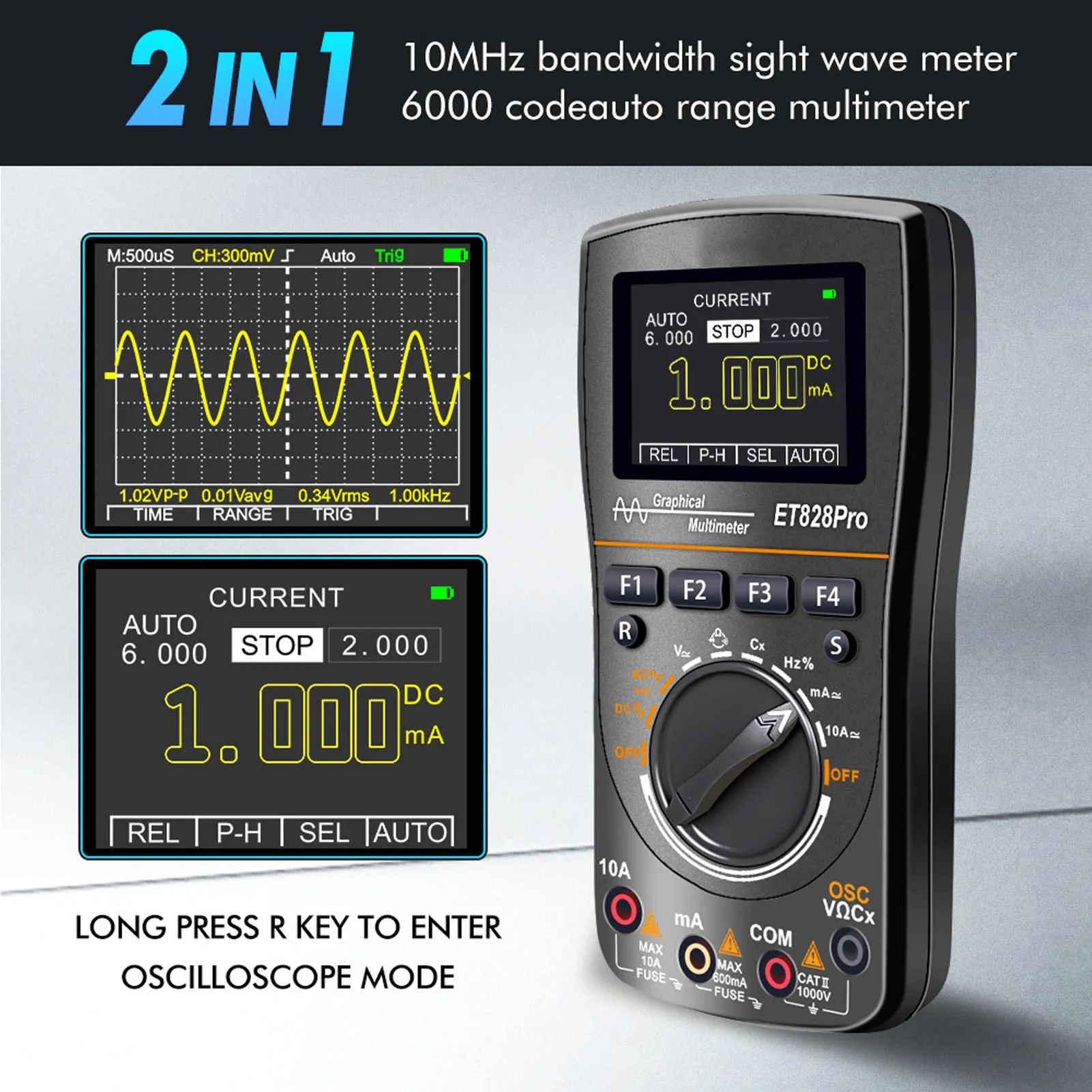 デジタルオシロスコープマルチメータ ET828Pro 2 in 1 50Msp 10MHz アナログ帯域幅 2.4 インチ画面ハンドヘルドオシロスコープマルチメータ