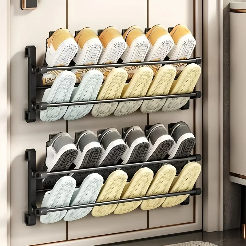 Wall‑Mounted Slipper Rack No Drill Space‑Saving Hanging Slipper Storage Organizer for Bathroom Shower Room Hallway Doorway