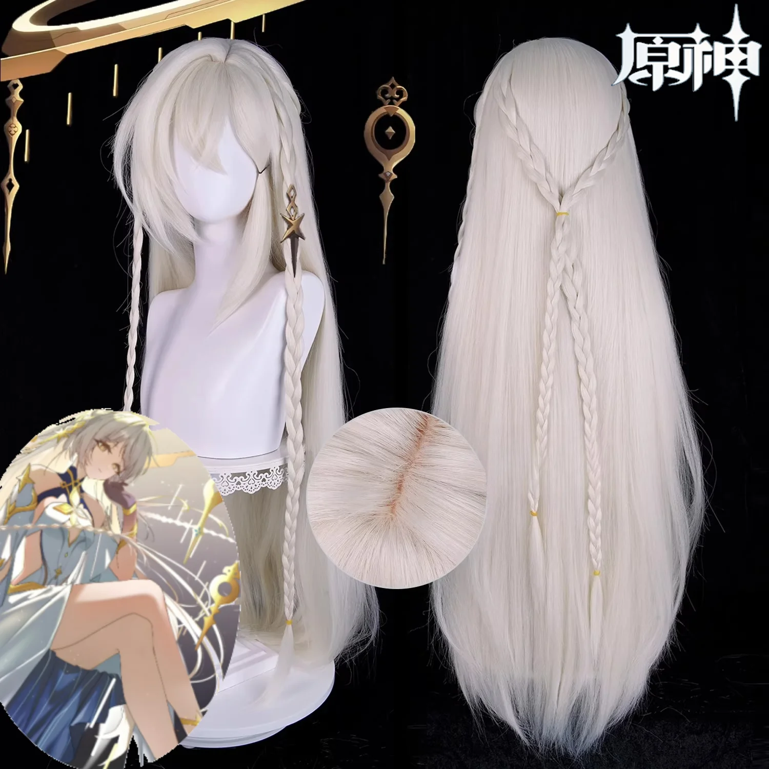 

Genshin Impact Istaroth Cosplay Wig Scalp Top Heat Resistant 100cm Silver Gradient Long Straight Hair Game Costume