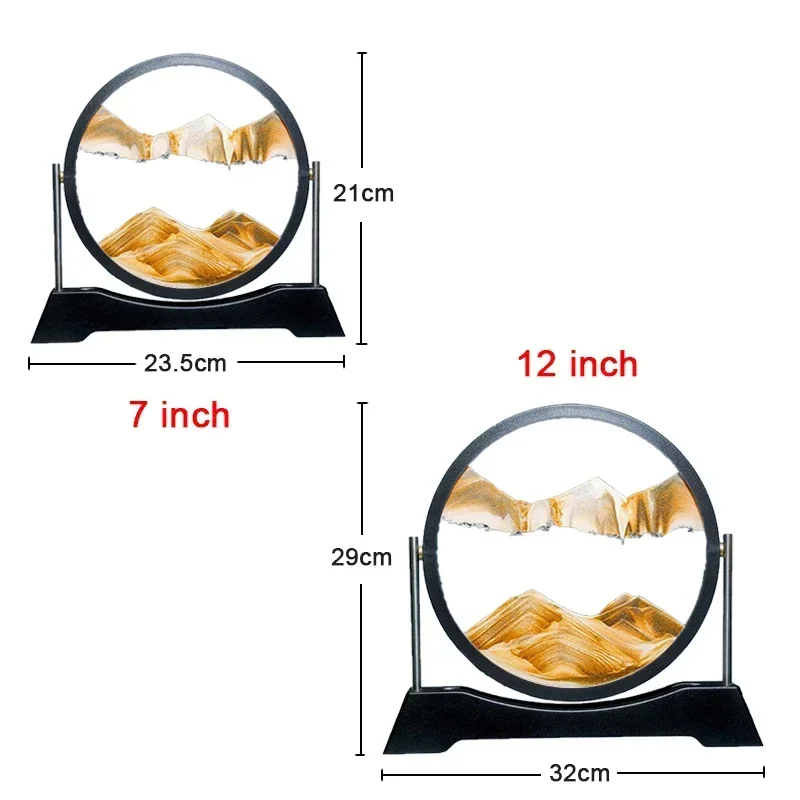 تدوير Sandscape تتحرك الرمال صورة فنية تتدفق الرمال اللوحة الزجاج المستديرة الرمال المتحركة ثلاثية الأبعاد الساعة الرملية مكتب ديكور المنزل الهدايا