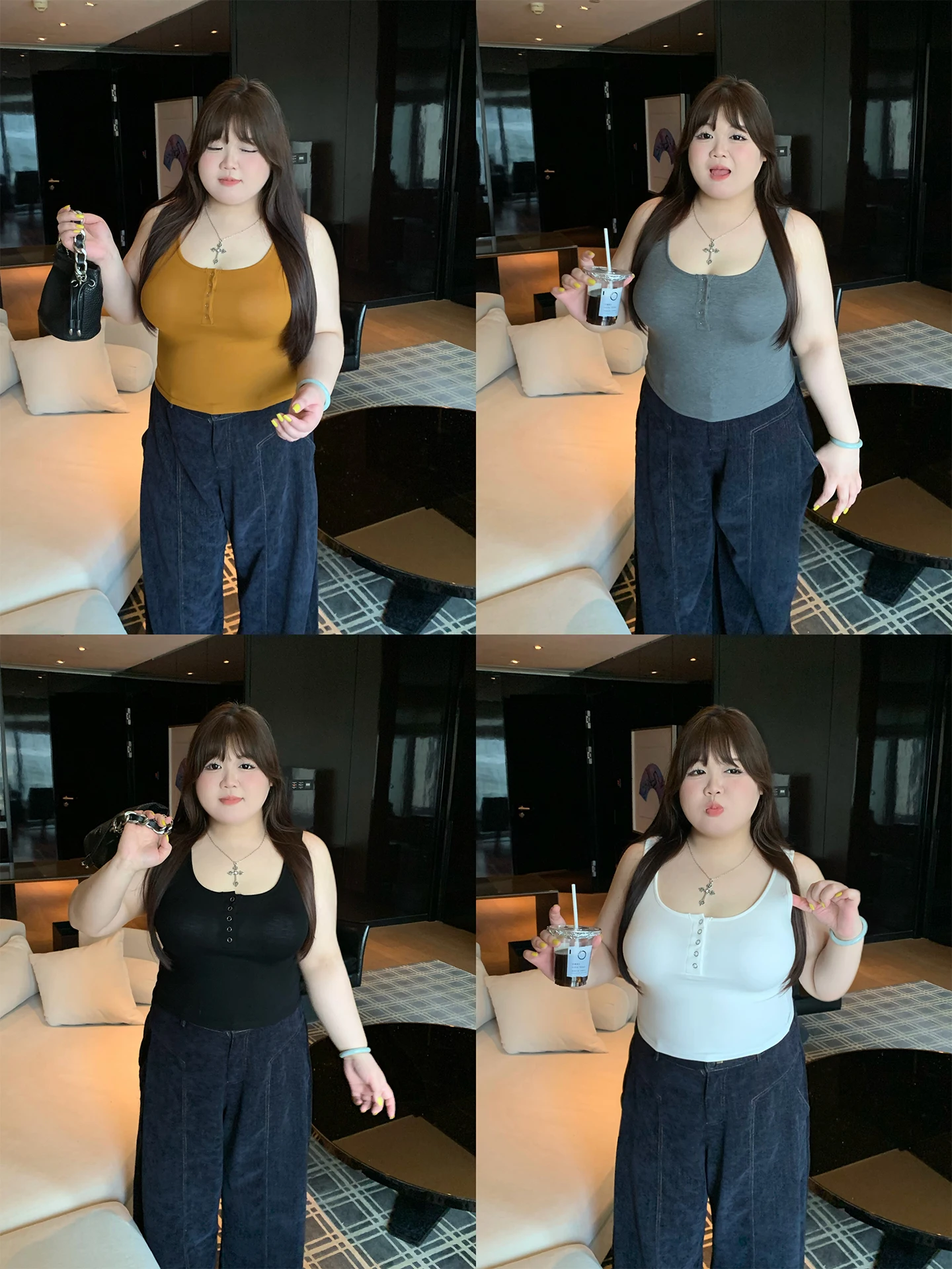 

Slim Fit Tank Top with Wide Straps Internal Wearing Summer Sle plus Size Clothing Casual Faion Single Button Design