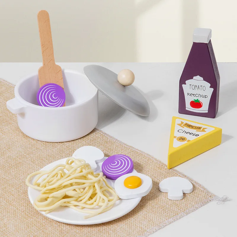 Houten imitatie spaghetti 3-6 jaar oude interesse ontwikkeling Montessori Educatief speelgoed Kinderen spelen keukenspeelgoed kinderen Geschenken