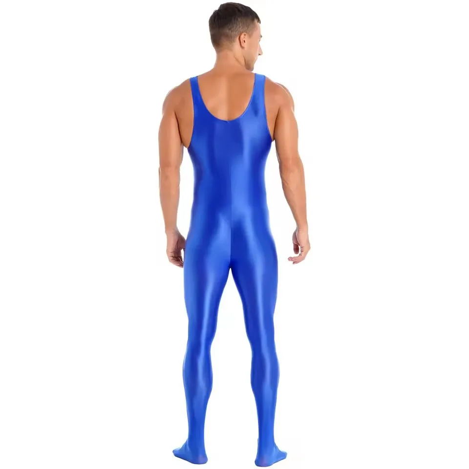 Men's Solid Color Sleeveless Jumpsuit Ballet Gymnatics Leotard Pole Dance Clubwear Bodysuit Slim Fit Bodystocking Nightwear