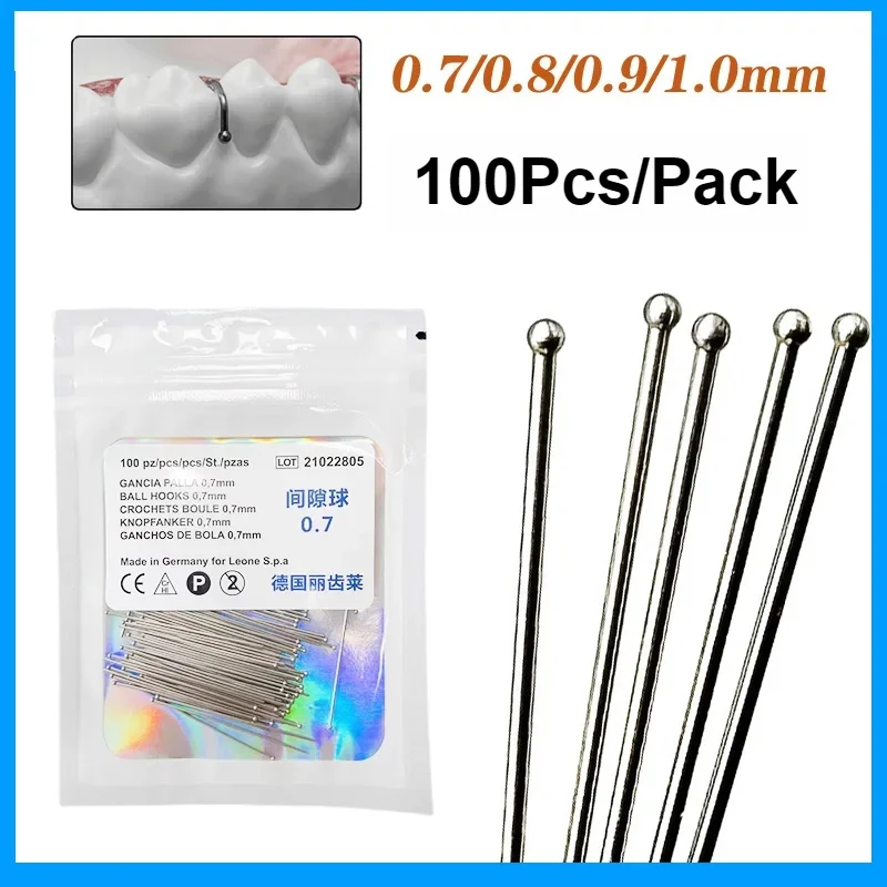 100Pcs Dental Orthodontic Ball Retainer Clasps For Tooth Hold Position 0.7/0.8/0.9mm Germany Leone S.p.a Hooks clasps