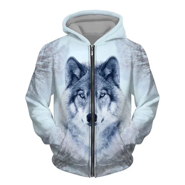 

Spring And Autumn Wolf Printing 3D Printed Zipper Hoodie Men And Women Fashion Casual Street Wear Harajuku Style Oversized Coat