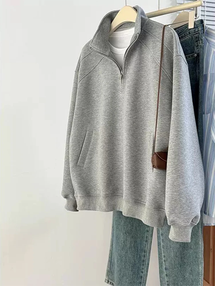 

American Sle Heavyweight Hoodie Men's Winter Thiened Casual Overhead Faion Outerwear f Zipper Stand Collar Sweatirt
