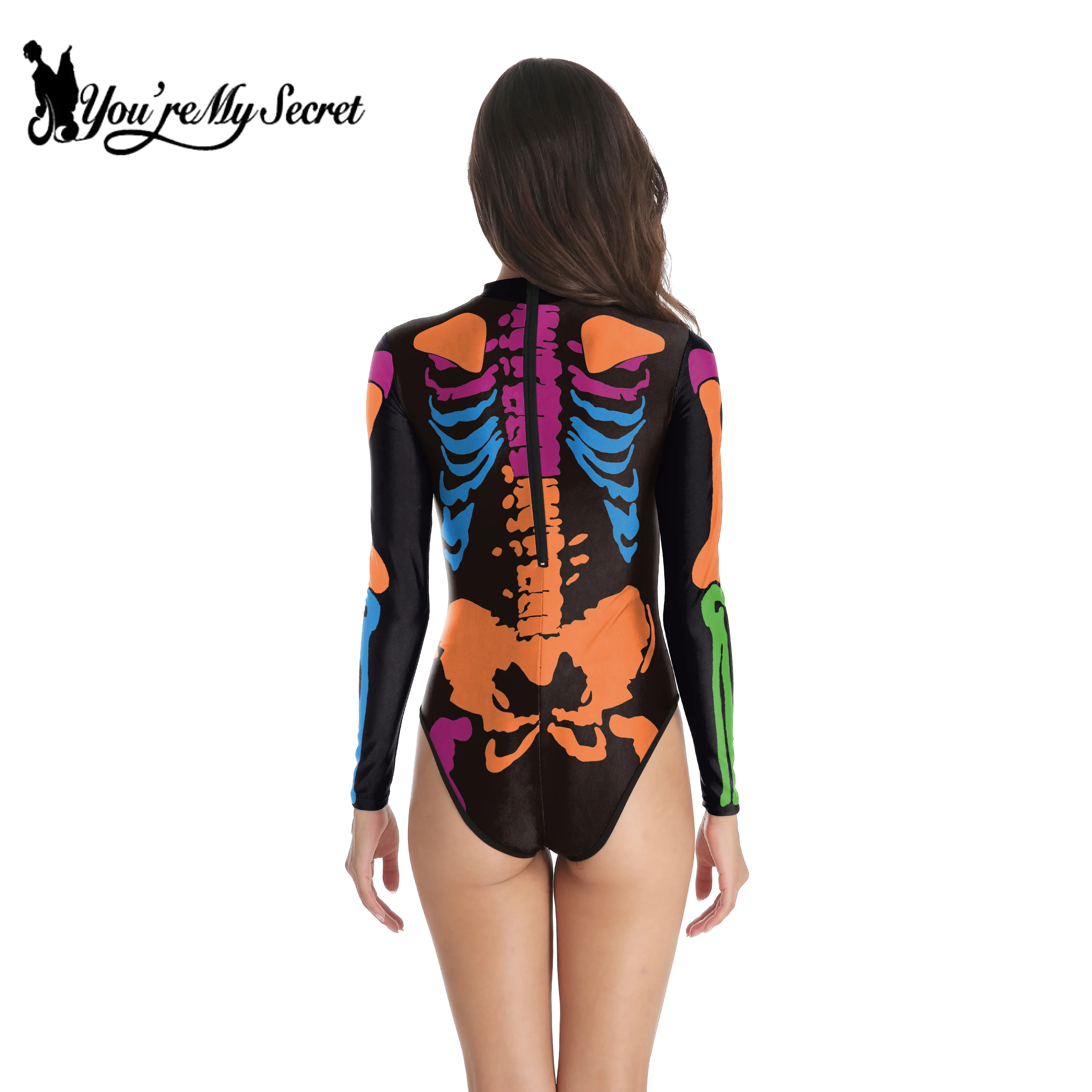 [You\'re My Secret] Halloween Carnival Party Cosplay Women Jumpsuit Zombie Skeleton Printed Zeitai Bodysuits Day of The Dead