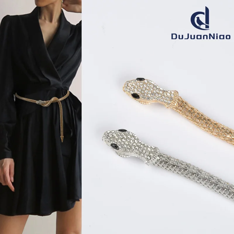 Western Snake Pattern Metal Chain Women Waistband Belt Fashion Dress Magnetic Attraction Coat Belt for Ladies