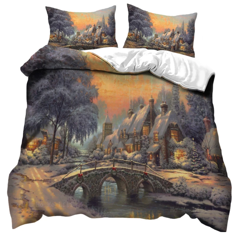 

Winter House Cobblestone Christmas Eve Snowscape Classic Festival Painting Duvet Cover Set By Ho Me Lili Bedding Decor