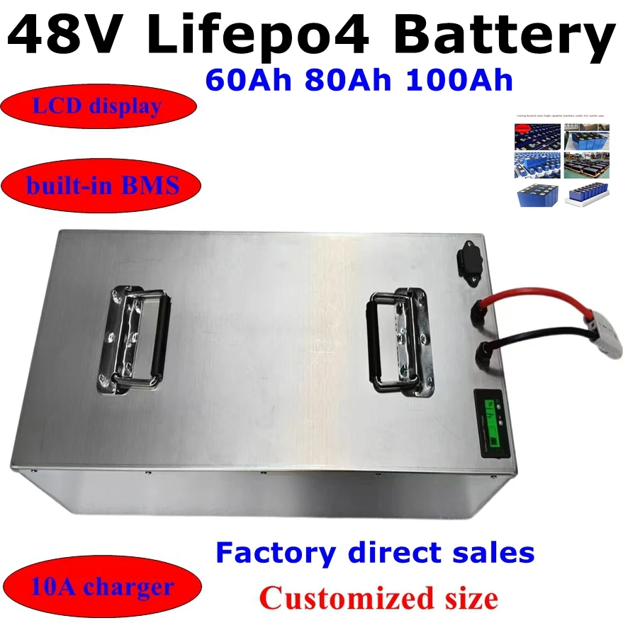 

ReLT-chargeable 48V 60Ah 80Ah 100Ah Lifepo4 battery pack 3.2V 80Ah for 48v Motorcycle Electric Car motor batteries+10A charger.