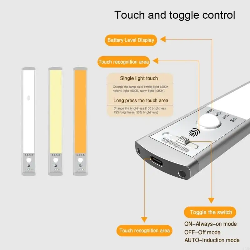 32CM Rechargeable LED Cabinet Lamp Including Motion Transducer 3 Color Preferences Attractive Plan and 66 LED Globes 37JD