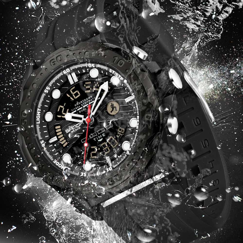 Zegarek męski SANDA LED Luxury, podświetlany, z datownikiem, podwójnym czasem, wyświetlaczem cyfrowym, alarmem, elektroniczny, kwarcowy, zegarki męskie Reloj