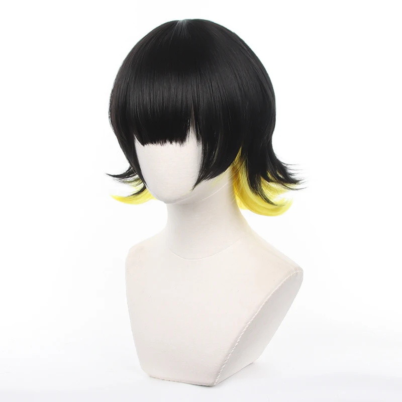 New Anime Bachira Meguru Cosplay Wig Black and Yellow Color Short Hair Man Football Player Halloween Roleplay Wig