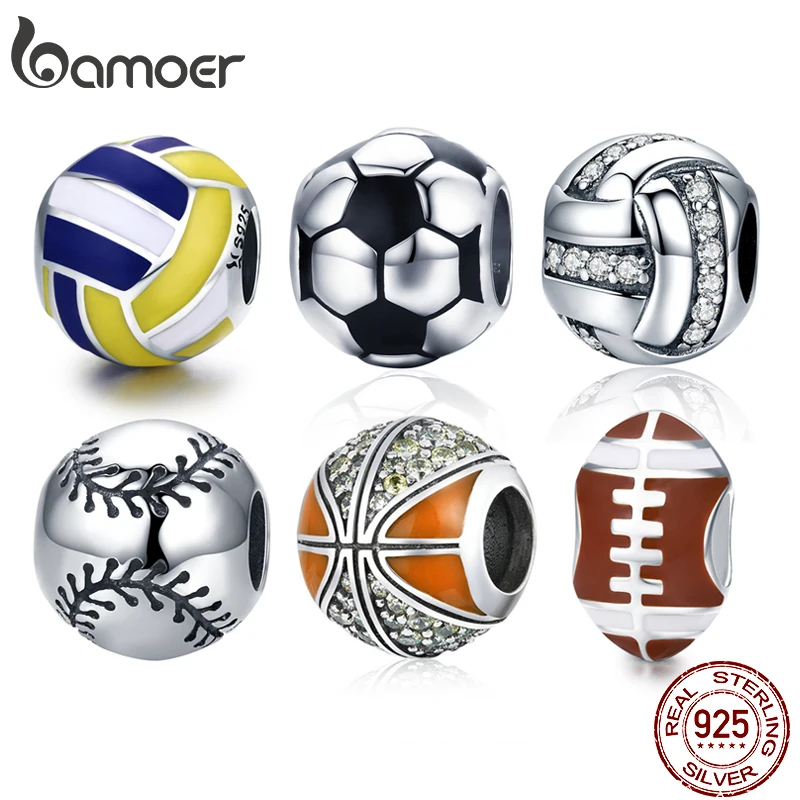 1 PC 925 Sterling Silver Basketball Baseball Volleyball Football Charm Ball Sports Series Pendant Fit Bracelet DIY European Cup