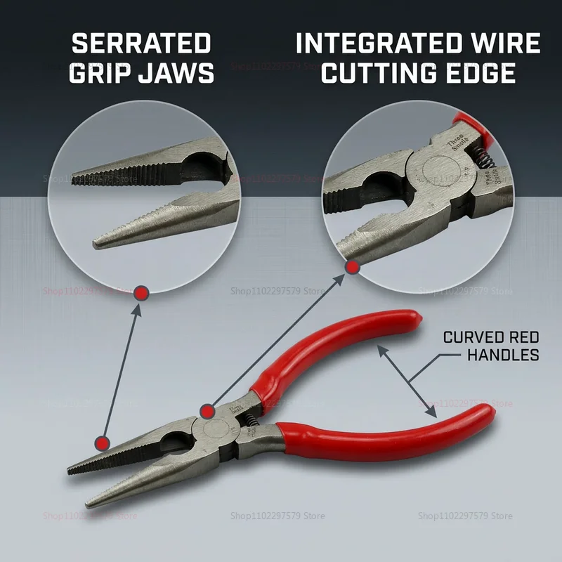 5 Inch Mini Long Nose Pliers, 12.4cm Precision Hand Tool with Non Slip Red Handle for DIY Jewelry Making Electronics Repair