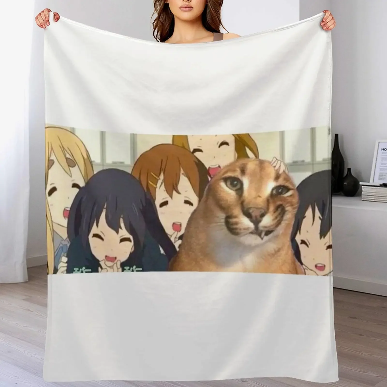 

big floppa and anime girls Throw Blanket Warm Accent Blanket for Living Room Decoration