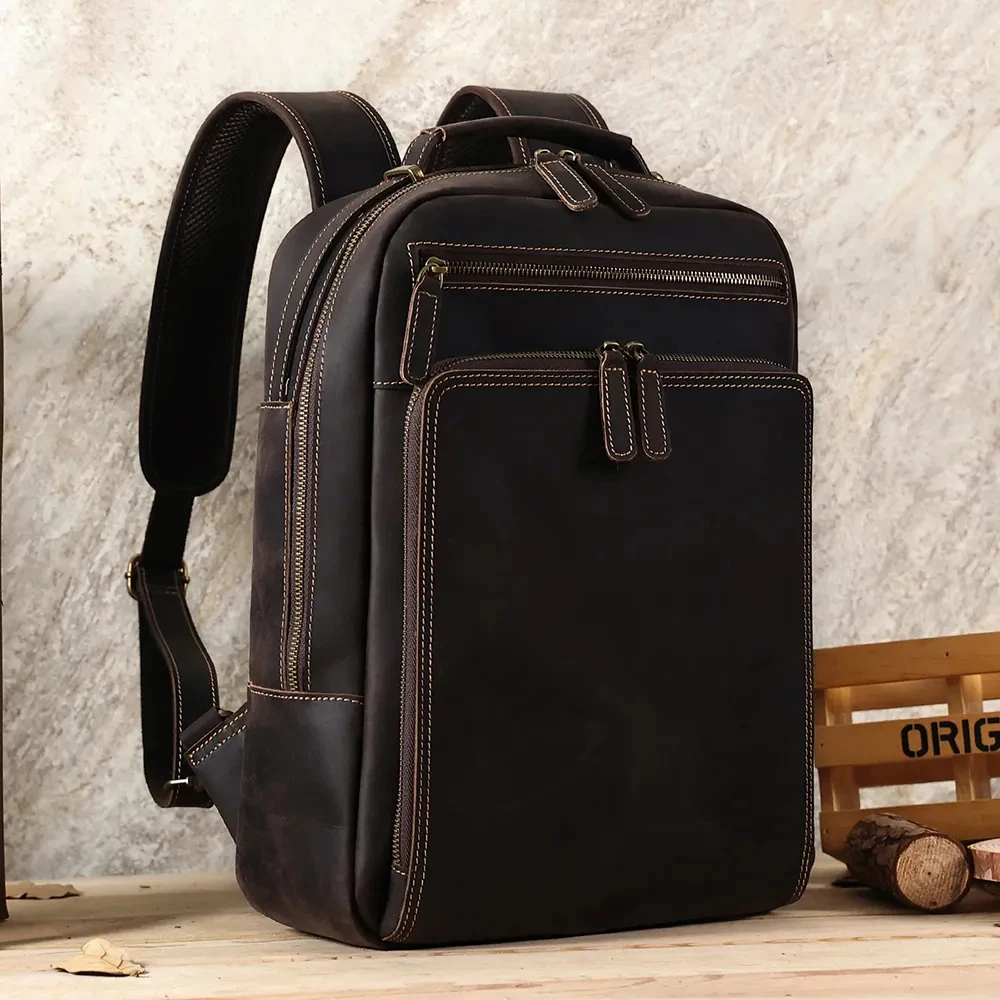 Men's Leather Backpacks 15.6-inch Laptop backpack Business Backpack Classic Backpack Travel Backpack High Quality Male Backpack