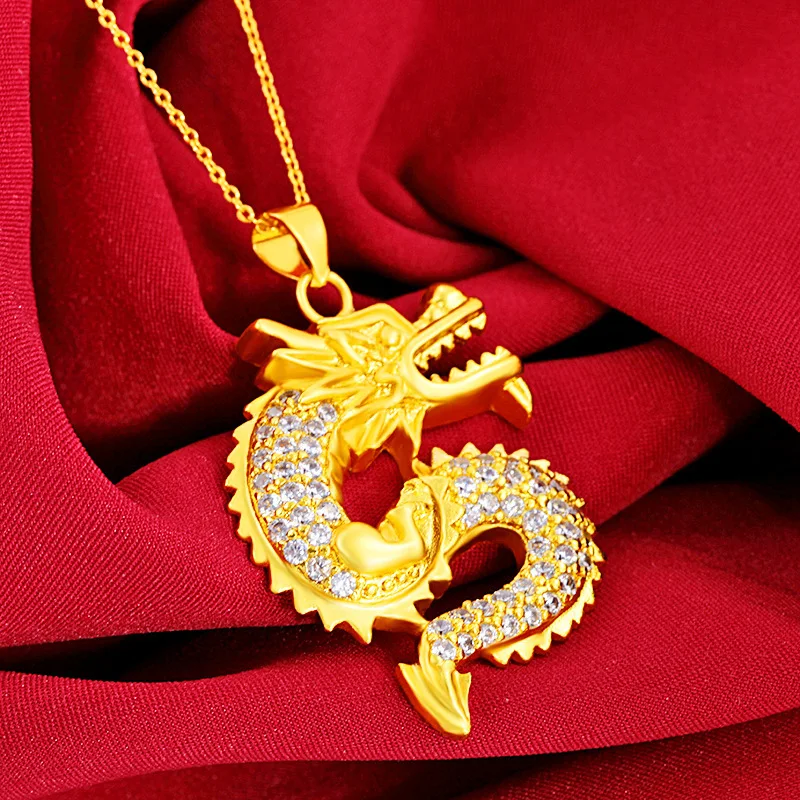 Lifelike Dragon Pattern Micro Paved Dragon Pendant For Men 24K Gold AU999 | Sharp lines, domineering and vivid