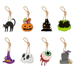 8pcs Halloween Tree Ornaments paper Pumpkin Ghost Witch Hat Pendant Hanging Sign with Rope Halloween Party Home Decor gifts tag
