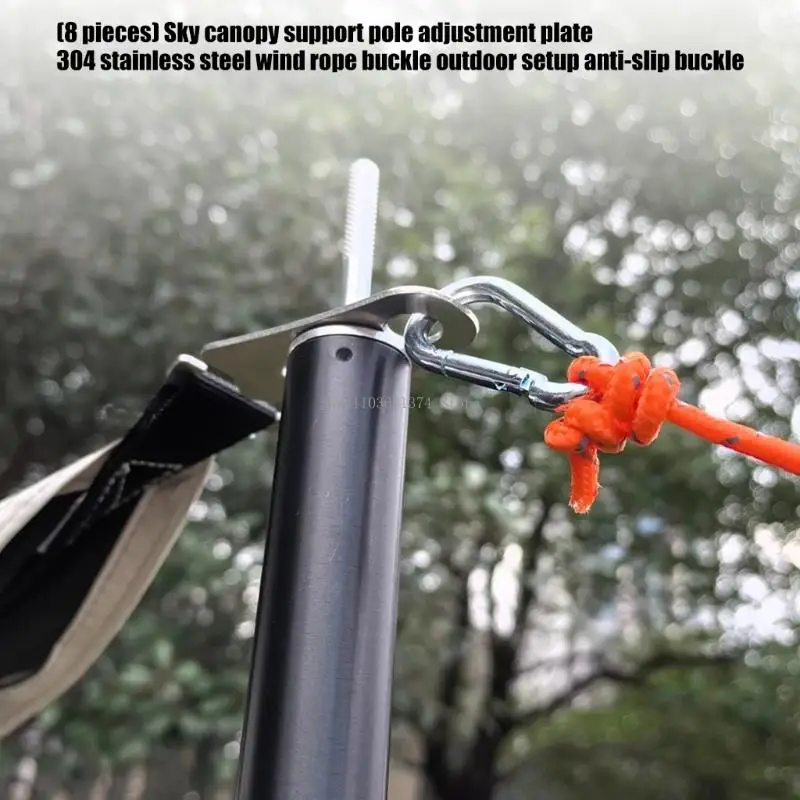 304 Stainless Steel Rope Adjustment Plate Set for Guyline Control, Tent Shelter Hardware with Hook Slot Form and Hole Design, 8