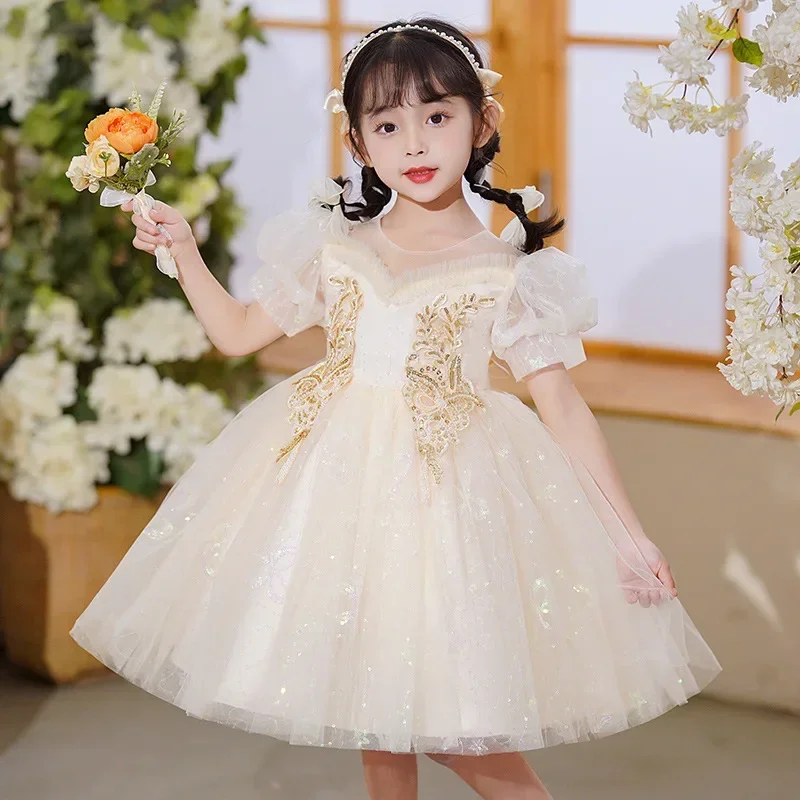 Vestido de princesa infantil, Flower Boy Walk, Piano feminino, Edição coreana de verão, Novo, Verão, 2024