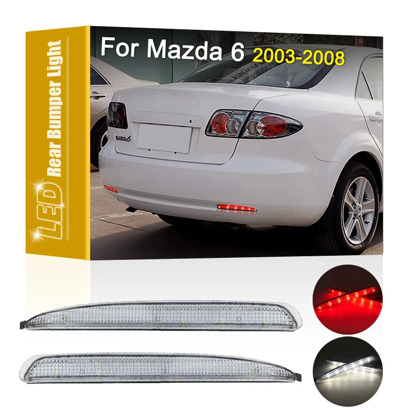 2Pcs LED Taillight Rear Bumper Lamp Red Running Brake Light White Reversing Light For Mazda 6 Atenza MazdaSpeed 6 2003 2004-2008