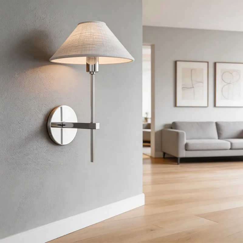 American Simple Retro LED Wrought Iron Wall Lamp Fabric Lampshade Indoor Home Living Room Background Wall Bedroom Bedside Lamp