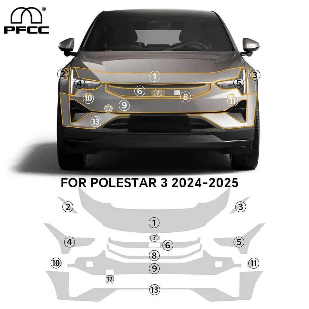 

Custom Front Bumper Pre-cut Paint Protection Film Clear PPF for Polestar 3 2024-2025 Anti-scratch Exterior Transparent Kit