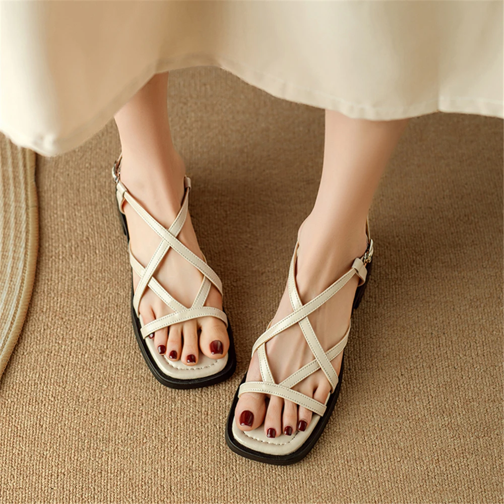 FEDONAS New Arrival Genuine Leather Sandals For Women Low Heels Comfort Casual Shoes Woman Open Toe Fashion Sandals