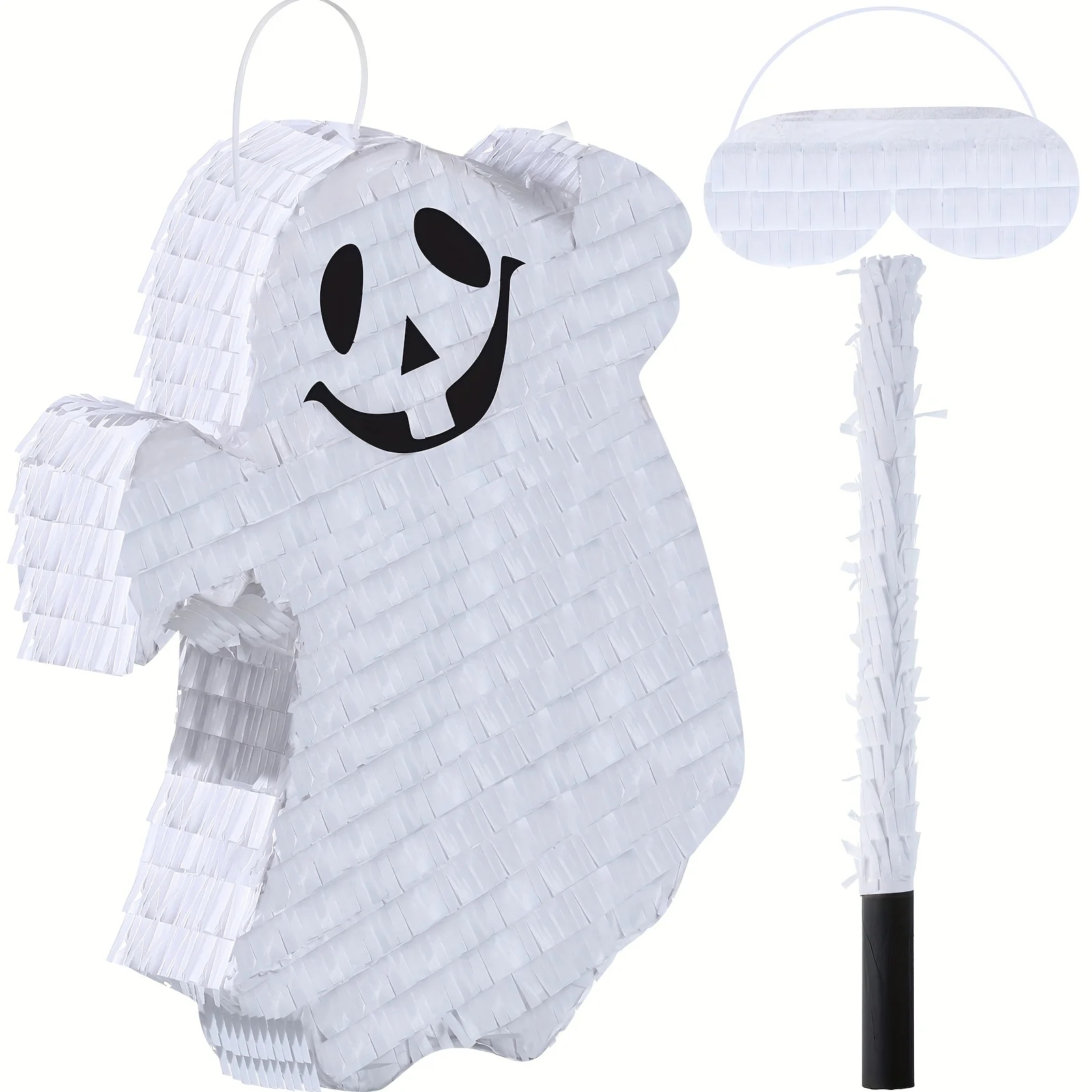 Piñata de Fantasma Blanco Espeluznante para Halloween, Completa con un Palo y una Antifaz, Perfecta para Juegos de Cumpleaños y Decoraciones de Fiestas de Halloween